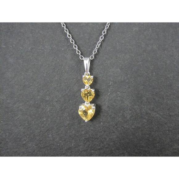 Citrine Heart Pendant Sterling Silver Estate Jewelry - Picture 1 of 10